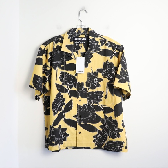 NWT Jacquemus Jean Camp-Collar Printed 100% Cotton Shirt Floral Yellow Print 50 - Picture 2 of 15